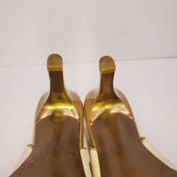 Tahari "London" Two Tone Tan Cream Patent Leather Slingback Women's Size 8.5M - Picture 13 of 15